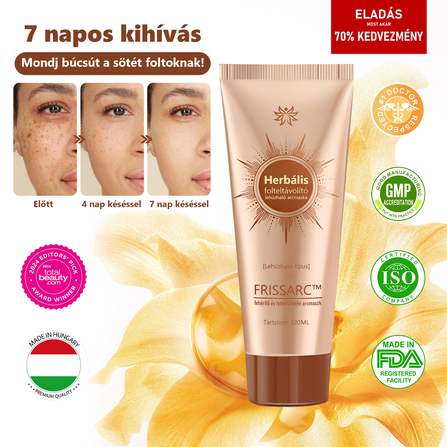 FRISSARC™ fehérítő és folteltávolító arcmaszk –👩⚕️Természetes összetevők tartósan eltüntetik a foltokat, szeplőket és napfoltokat.