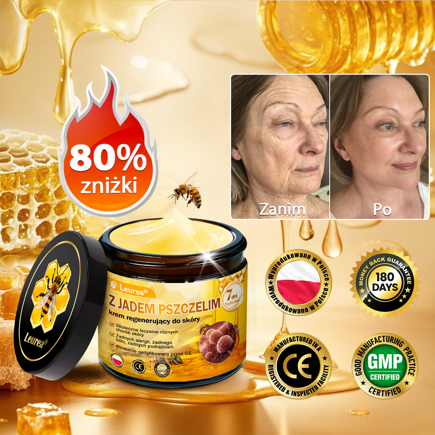 PL✨Leurea® Jad Pszczeli Regeneracja Skóry Krem🔥 Naturalna regeneracja skóry, wygładzenie zmarszczek i promienna cera-50 ml