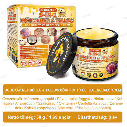 Dooeka® 𝟖-𝐈𝐧-𝟏 Méhméreg & Tallow Bőrfirmító és Regeneráló Krém 💥 (7 napon belül hatékony) Méhméreg + Tallow · 7X Mélyhidratálás, célozza meg a ráncokat, megereszkedést, striákat, sötét foltokat, purpurát, gyulladásokat és még sok mást.