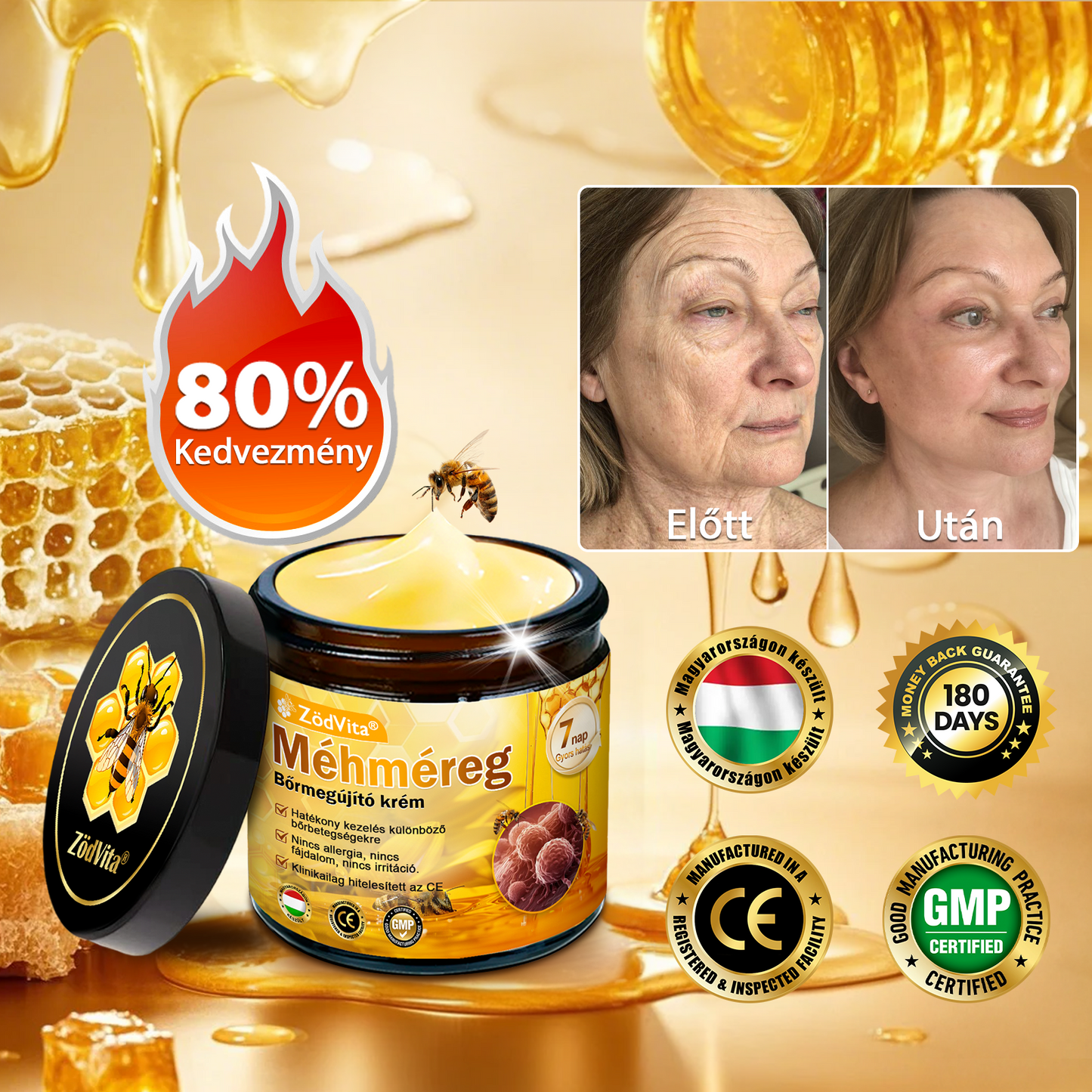 🌟 ZödVita® Méhméreg Bőr Helyreállító Krém ✔️Természetes Öregedésgátló, Feszesíti a Bőrt, Csökkenti a Ráncokat– 50ml