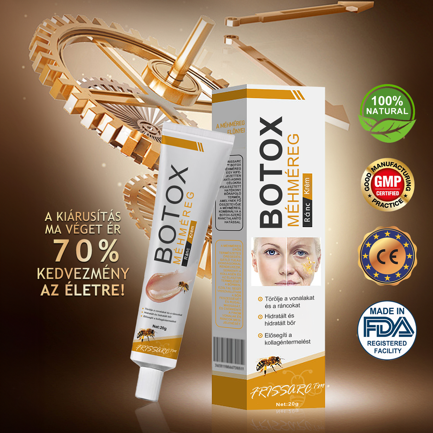 FrissArc™ Botox Méhméreg Ránctalanító Krém — Ráncok csökkentése, bőr feszesítése és világosítása, Kétszeres hatású anti-aging krém