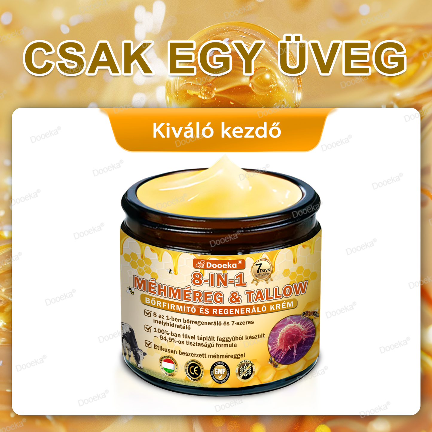 Dooeka® 𝟖-𝐈𝐧-𝟏 Méhméreg & Tallow Bőrfirmító és Regeneráló Krém 💥 (7 napon belül hatékony) Méhméreg + Tallow · 7X Mélyhidratálás, célozza meg a ráncokat, megereszkedést, striákat, sötét foltokat, purpurát, gyulladásokat és még sok mást.