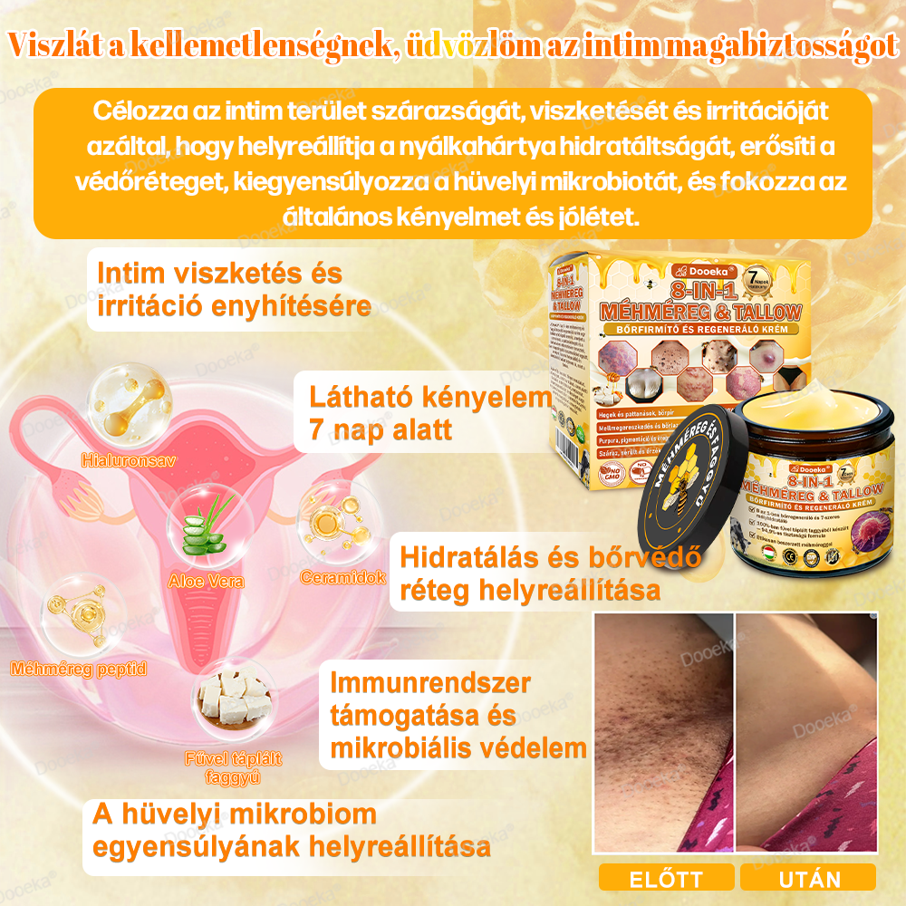 Dooeka® 𝟖-𝐈𝐧-𝟏 Méhméreg & Tallow Bőrfirmító és Regeneráló Krém 💥 (7 napon belül hatékony) Méhméreg + Tallow · 7X Mélyhidratálás, célozza meg a ráncokat, megereszkedést, striákat, sötét foltokat, purpurát, gyulladásokat és még sok mást.
